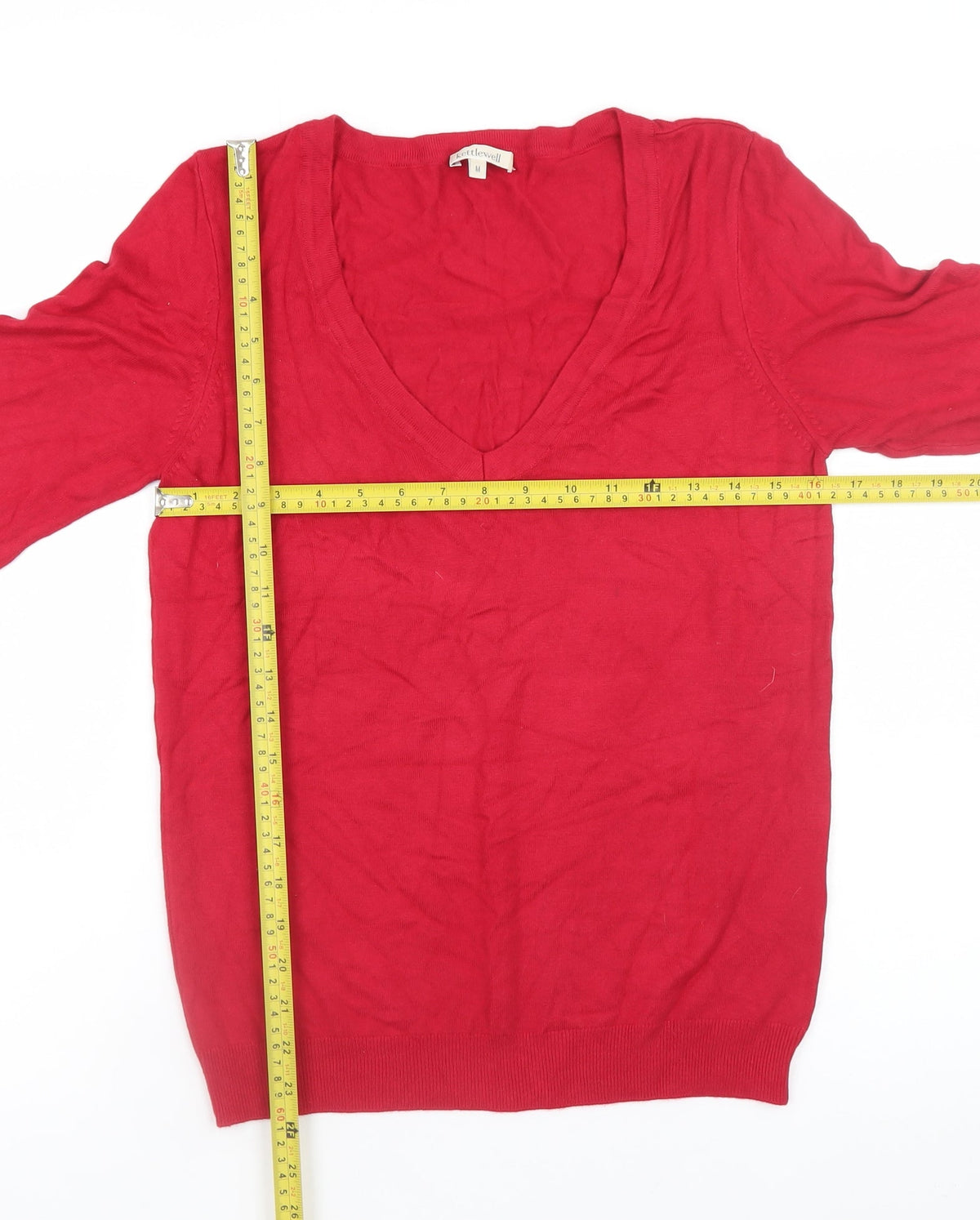 Kettlewell Men's Red V-Neck Slim Fit Pullover Jumper Size M