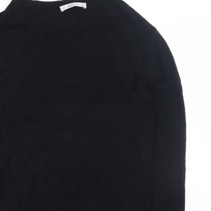 Zara Men Black Knit Pullover Jumper Size M Crew Neck Long Sleeve