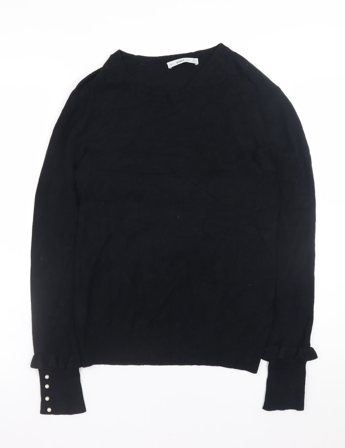 Zara Men Black Knit Pullover Jumper Size M Crew Neck Long Sleeve