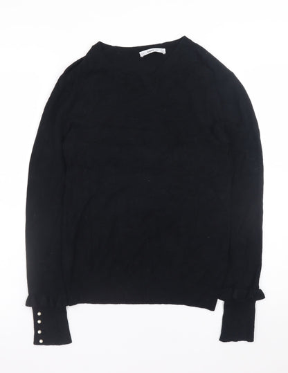 Zara Men Black Knit Pullover Jumper Size M Crew Neck Long Sleeve