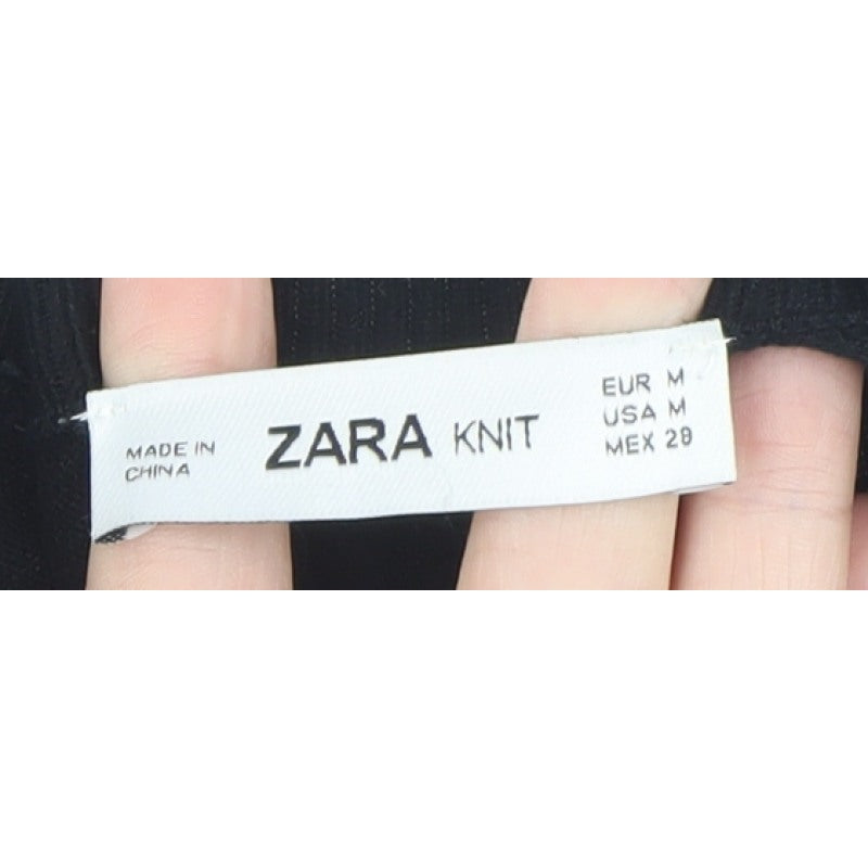 Zara Men Black Knit Pullover Jumper Size M Crew Neck Long Sleeve