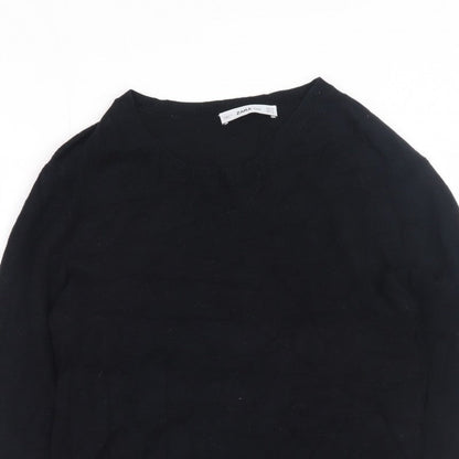 Zara Men Black Knit Pullover Jumper Size M Crew Neck Long Sleeve
