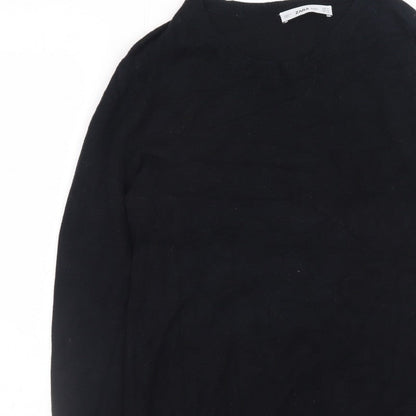 Zara Men Black Knit Pullover Jumper Size M Crew Neck Long Sleeve