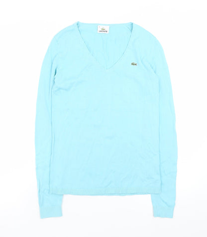 Lacoste Men Blue V-Neck Cotton Pullover Jumper Size S