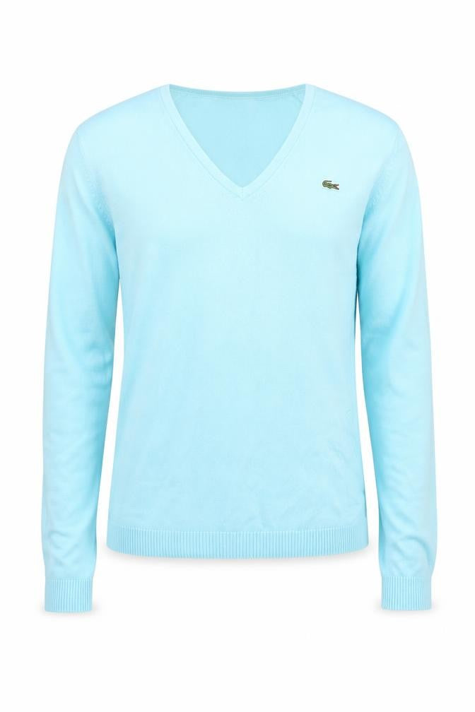 Lacoste Men Blue V-Neck Cotton Pullover Jumper Size S