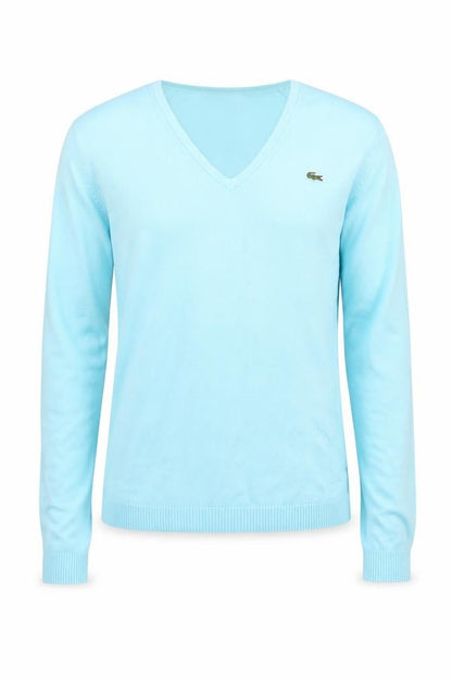 Lacoste Men Blue V-Neck Cotton Pullover Jumper Size S