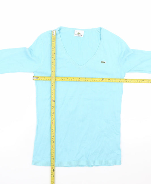 Lacoste Men Blue V-Neck Cotton Pullover Jumper Size S