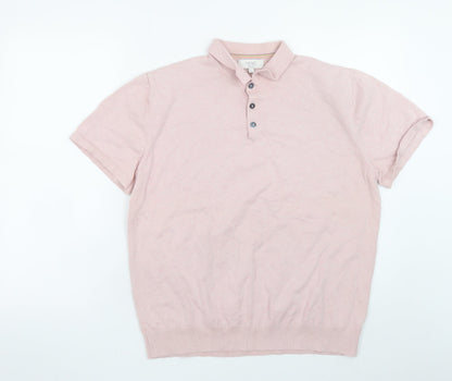 Next Men Pink Cotton Blend Polo Shirt L Short Sleeve Classic Fit