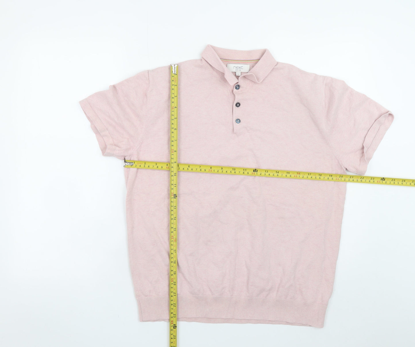 Next Men Pink Cotton Blend Polo Shirt L Short Sleeve Classic Fit