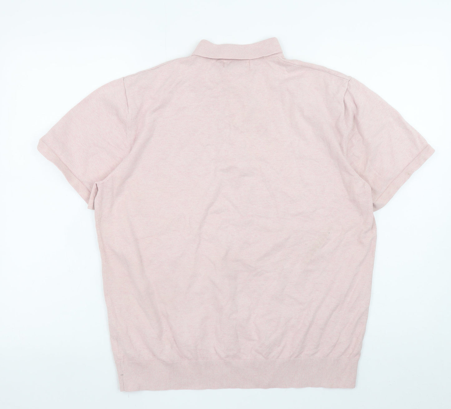 Next Men Pink Cotton Blend Polo Shirt L Short Sleeve Classic Fit