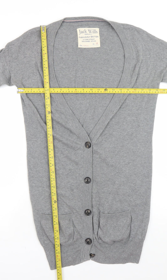 Jack Wills Women's Grey Cotton V-Neck Cardigan Size 12