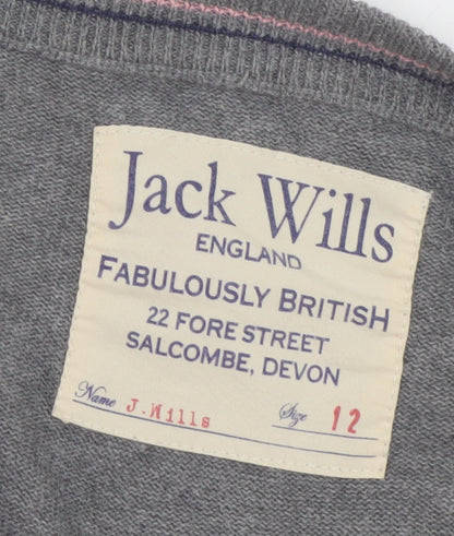 Jack Wills Women's Grey Cotton V-Neck Cardigan Size 12