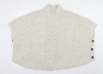 Fat Face Women’s Beige Cable Knit Cape Jumper S High Neck Acrylic Blend