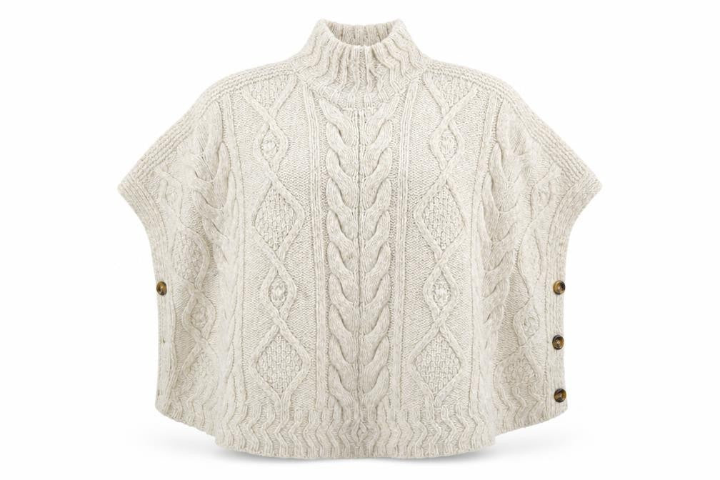 FatFace Women’s Beige Cable Knit Cape Jumper S High Neck Acrylic Blend