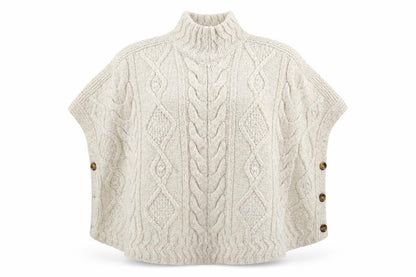 FatFace Women’s Beige Cable Knit Cape Jumper S High Neck Acrylic Blend