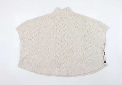 Fat Face Women’s Beige Cable Knit Cape Jumper S High Neck Acrylic Blend