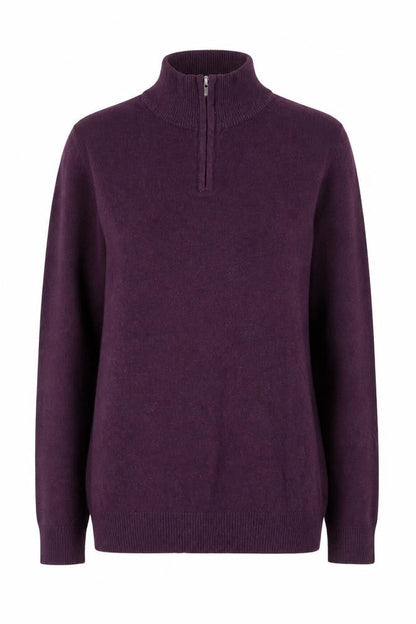 ACW85 Women's Purple 1/2 Zip Cotton Knit Jumper Medium