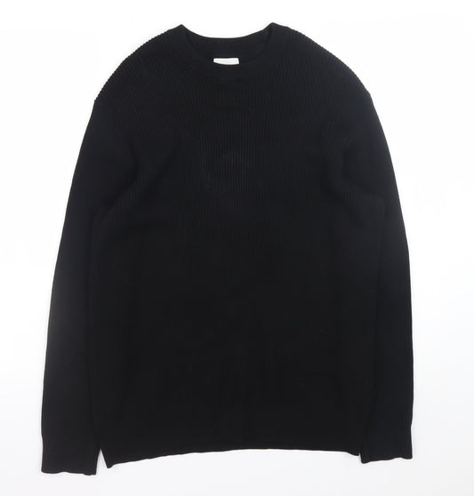 H&M Men's Black Cotton Relaxed Fit Crew Neck Jumper Size S