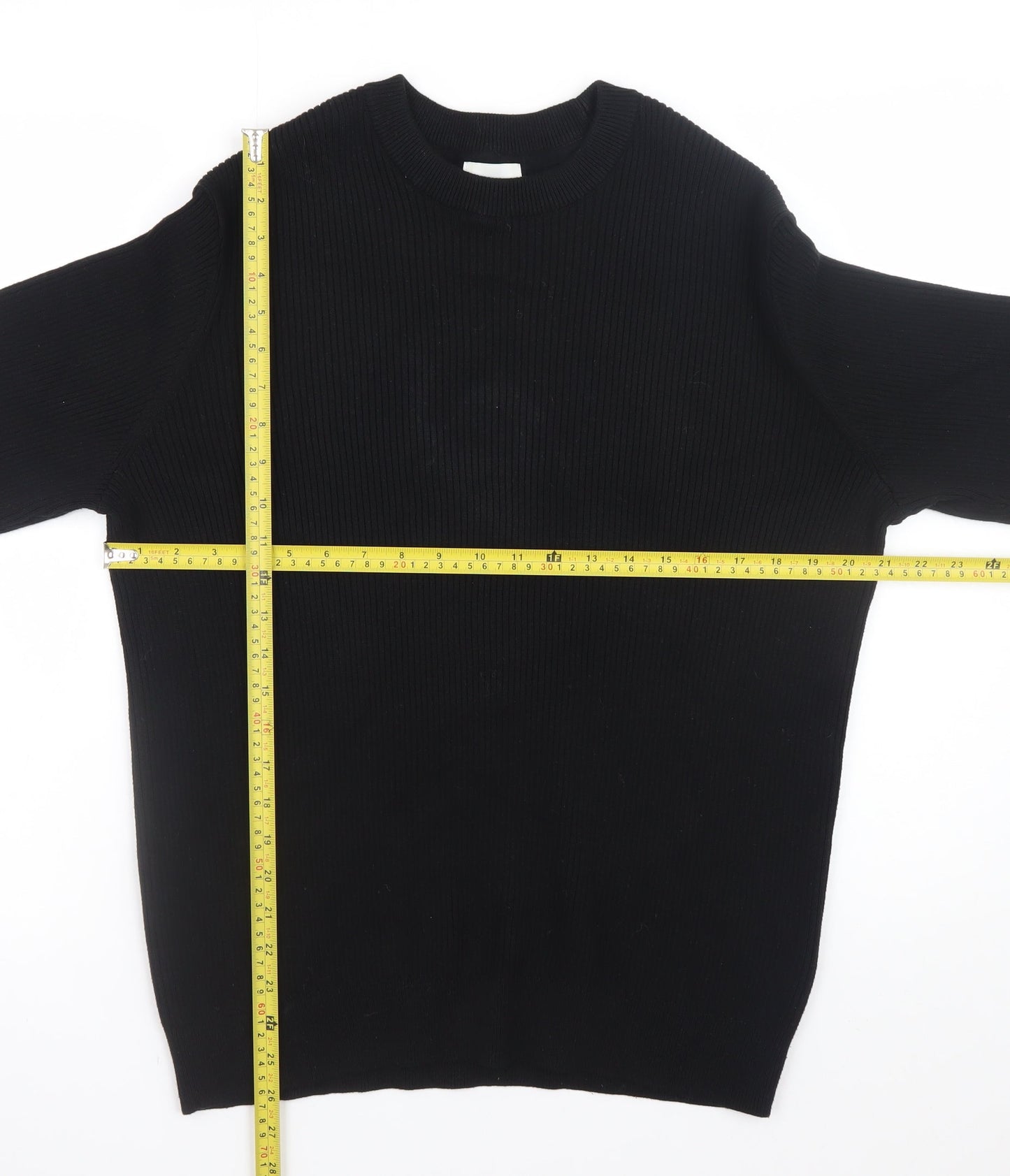 H&M Men's Black Cotton Relaxed Fit Crew Neck Jumper Size S
