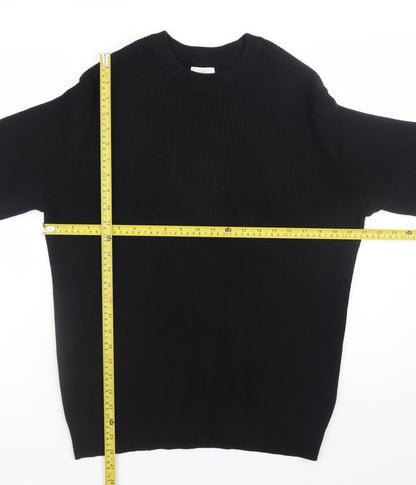 H&M Men's Black Cotton Relaxed Fit Crew Neck Jumper Size S