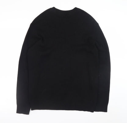 H&M Men's Black Cotton Relaxed Fit Crew Neck Jumper Size S