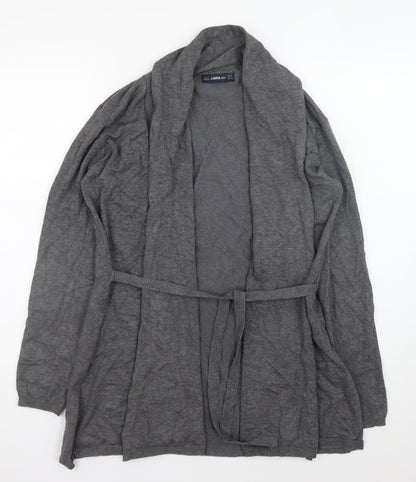 Zara Women Grey Knit Belted Cardigan Size 12