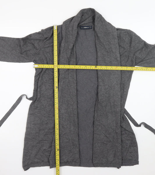 Zara Women Grey Knit Belted Cardigan Size 12