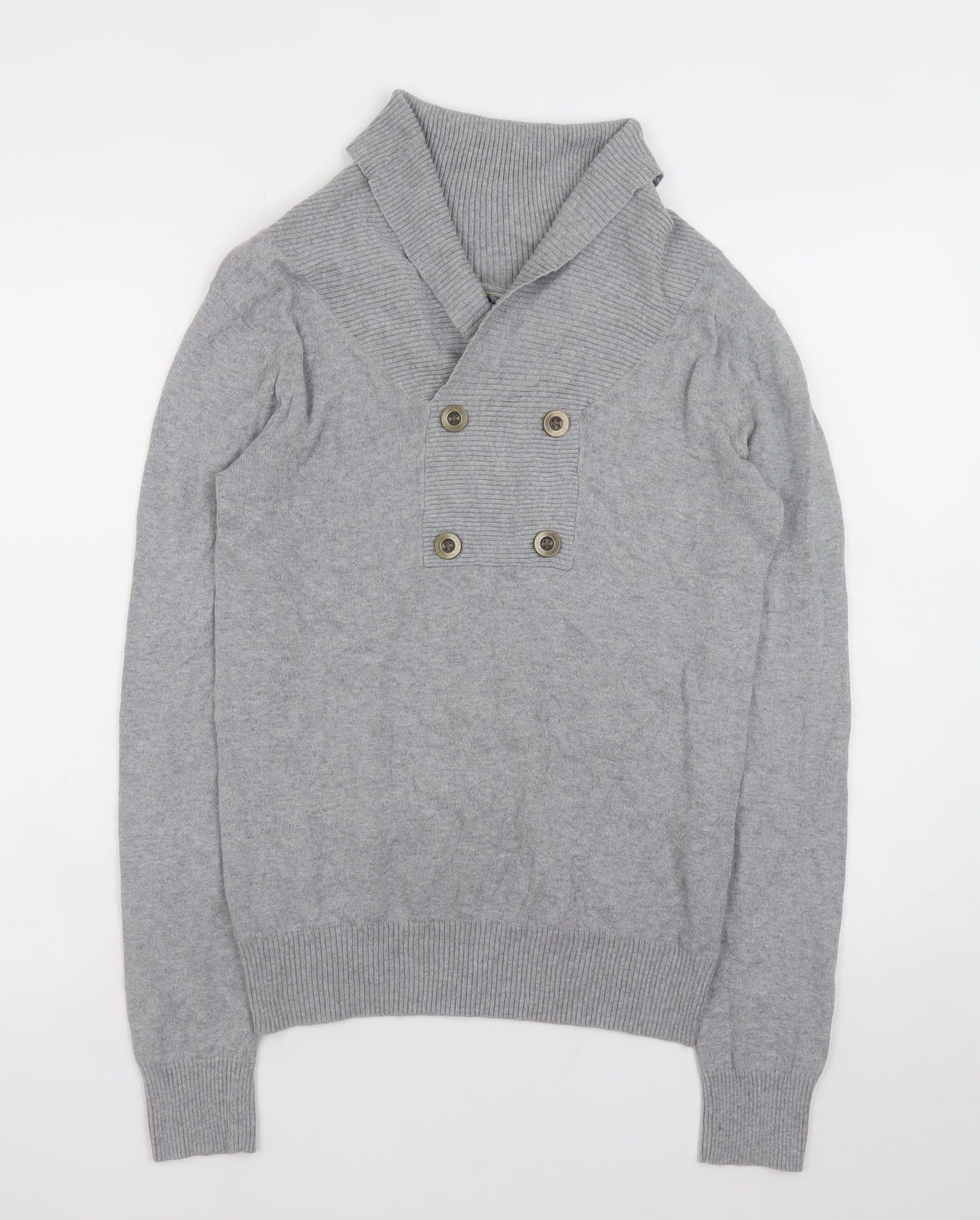 Cedarwood State Men’s Grey Cotton Shawl Collar Button Jumper Size S