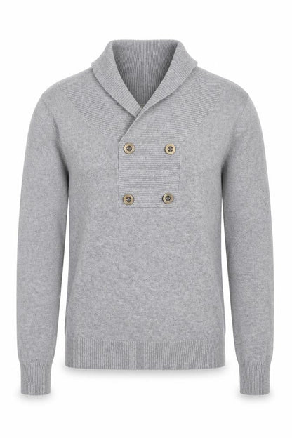 Cedarwood State Men’s Grey Cotton Shawl Collar Button Jumper Size S