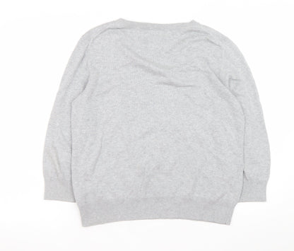 Hobbs Women’s Grey Cat Jumper L Crew Neck Knit Pullover Sweater