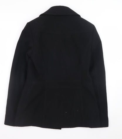 Esprit Women Black Wool Blend Pea Coat UK 10 Double Breasted Jacket