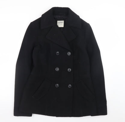 Esprit Women Black Wool Blend Pea Coat UK 10 Double Breasted Jacket