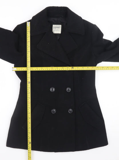 Esprit Women Black Wool Blend Pea Coat UK 10 Double Breasted Jacket