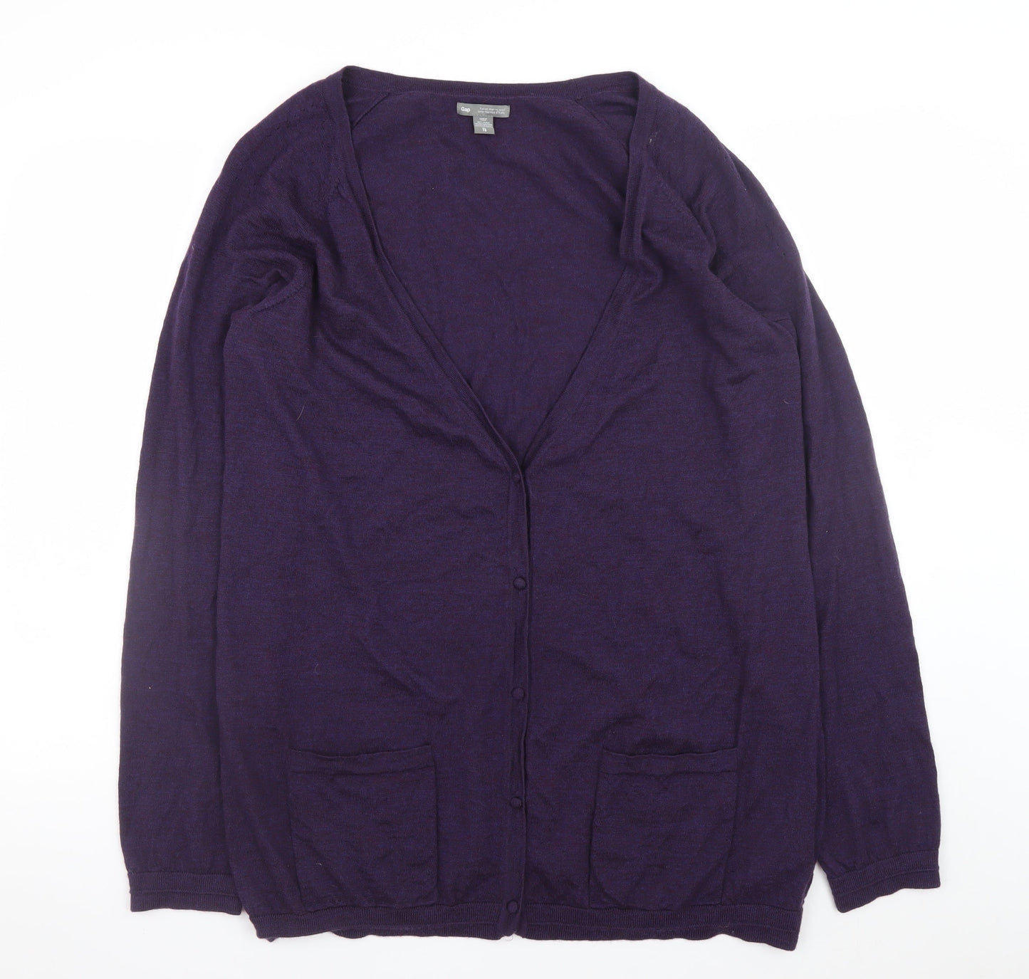 Gap Women Purple Italian Merino Wool Cardigan XL Long Sleeve