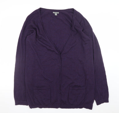 Gap Women Purple Italian Merino Wool Cardigan XL Long Sleeve