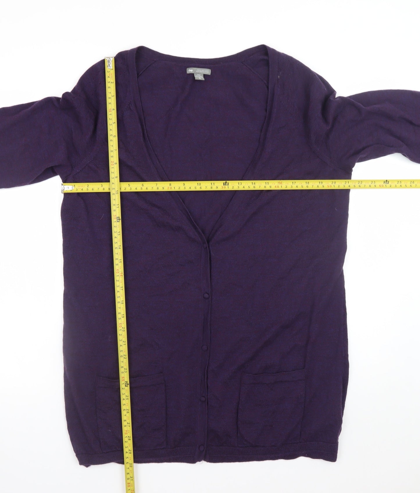 Gap Women Purple Italian Merino Wool Cardigan XL Long Sleeve