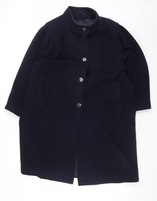 Debenhams Women’s Navy Wool Coat Size 16 Long Buttoned Classic Style