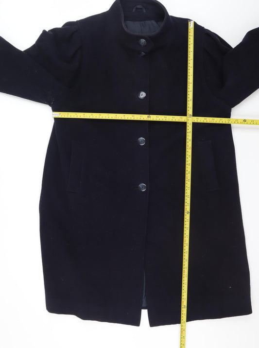 Debenhams Women’s Navy Wool Coat Size 16 Long Buttoned Classic Style