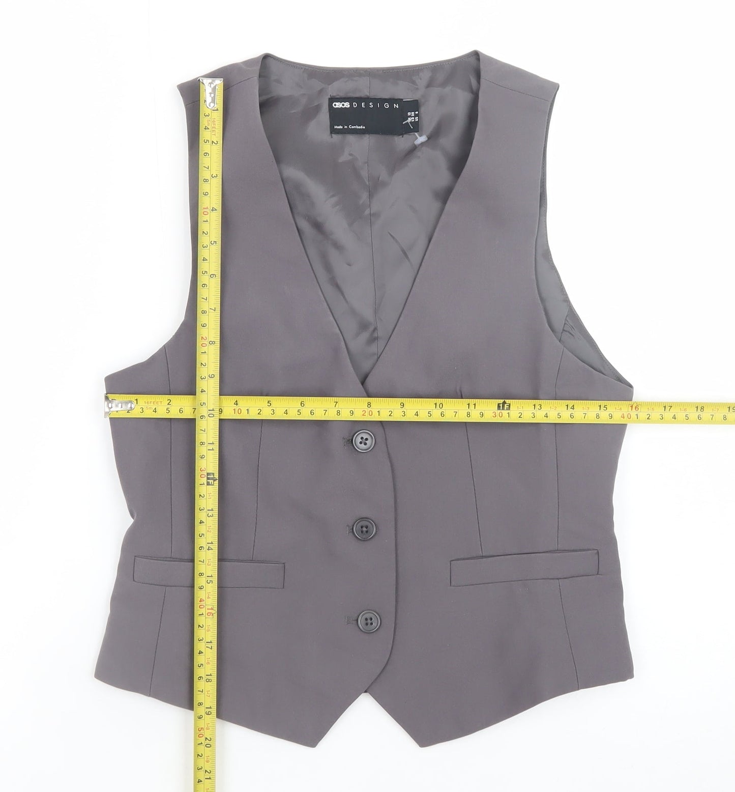 ASOS DESIGN Women Grey Waistcoat UK 10 Tailored Formal Vest