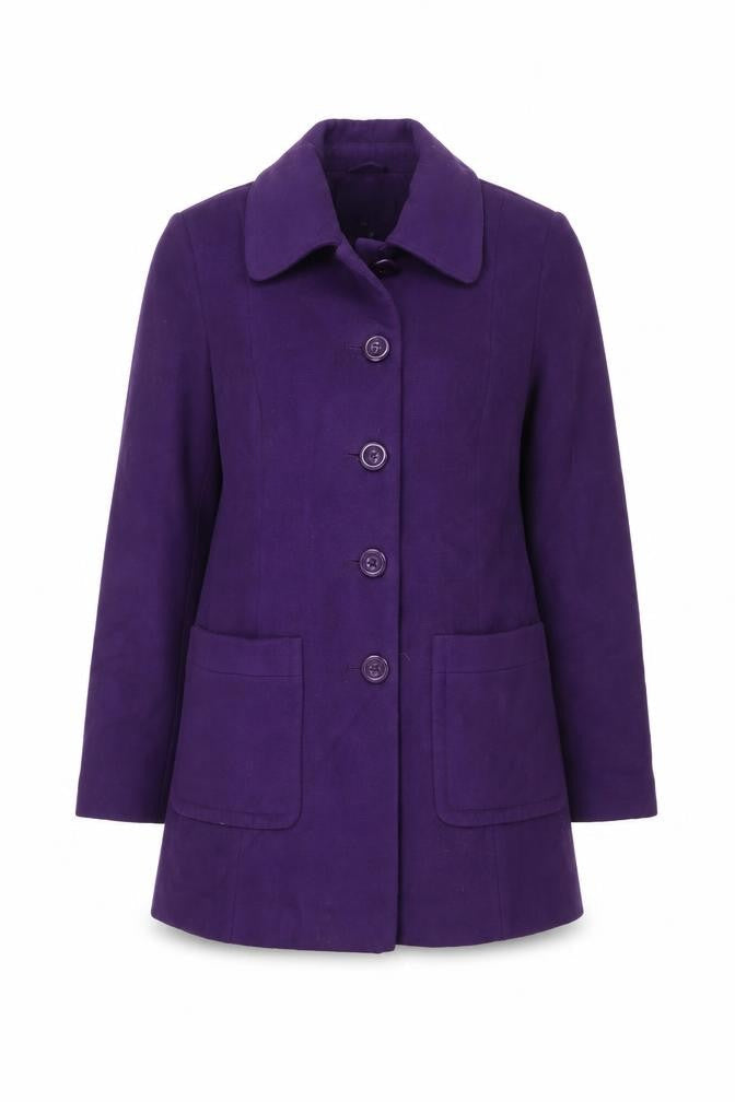 Isle Womens Purple Wool Blend Mid-Length Overcoat Size 14