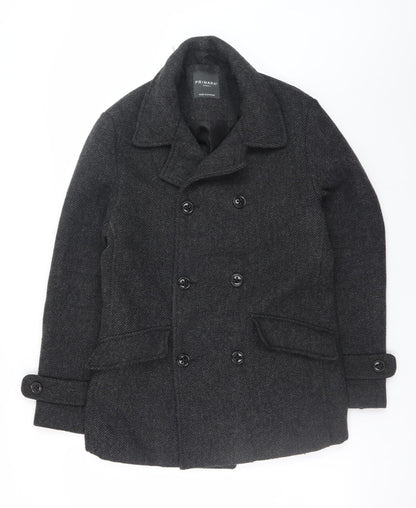 Primark Mens Grey Wool Blend Pea Coat XS Classic Winter Style