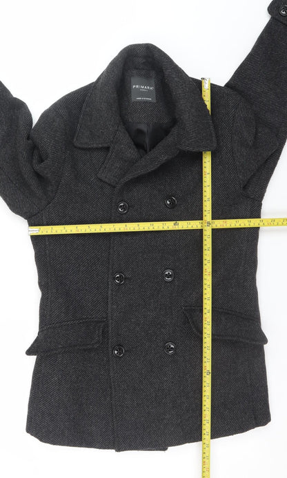 Primark Mens Grey Wool Blend Pea Coat XS Classic Winter Style