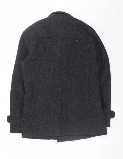 Primark Mens Grey Wool Blend Pea Coat XS Classic Winter Style