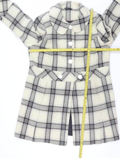 Inspire Womens Beige Checked Wool Blend Coat UK 18 Long Sleeve Buttoned Overcoat