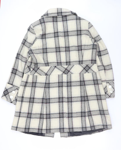 Inspire Womens Beige Checked Wool Blend Coat UK 18 Long Sleeve Buttoned Overcoat
