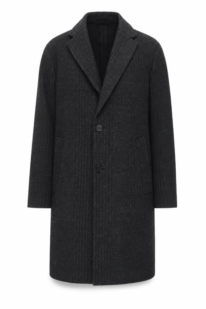 Zara Womens Black Long Check Overcoat Size S Classic Wool Look