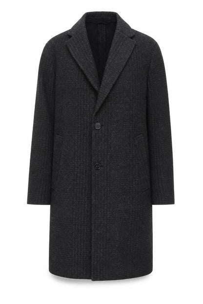 Zara Womens Black Long Check Overcoat Size S Classic Wool Look