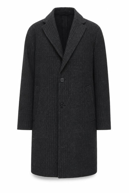 Zara Womens Black Long Check Overcoat Size S Classic Wool Look