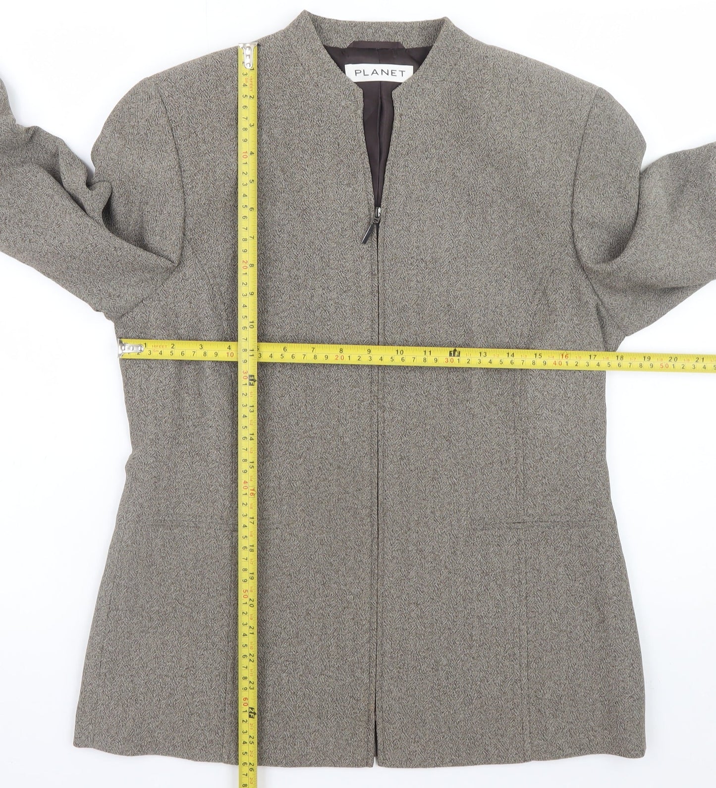 Planet Women's Brown Herringbone Zip Jacket Size 12
