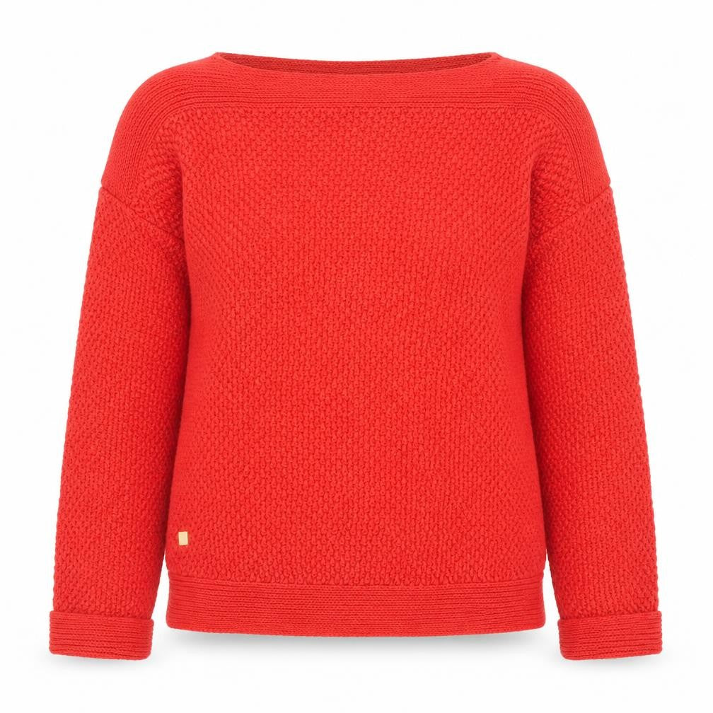 Front view of Lauren Ralph Lauren Women Red Cotton Knit Jumper, size S, Classic Pullover